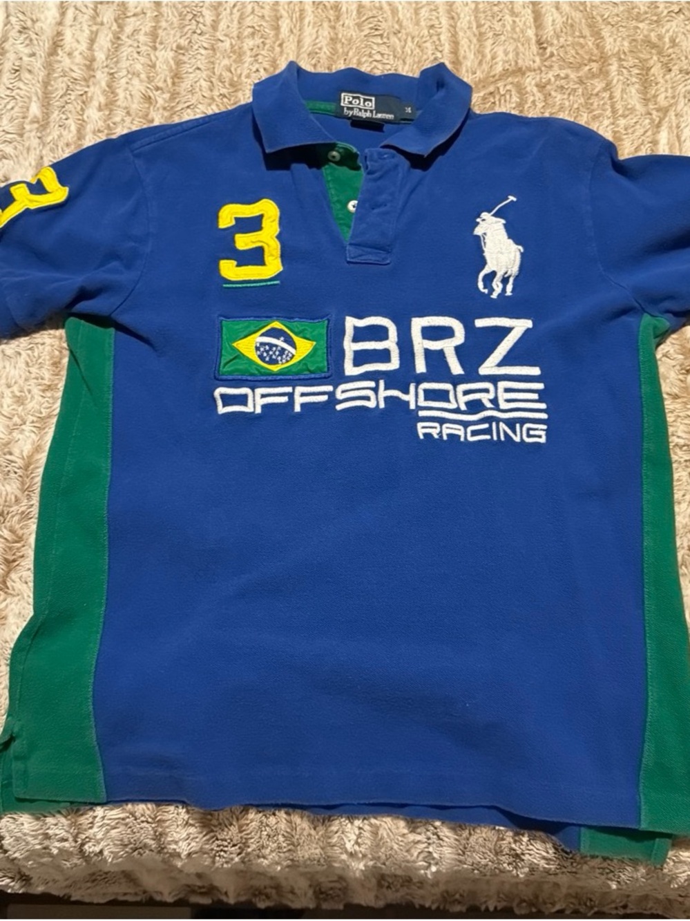 Ralph Lauren Blue Polo with Green Panels & Yellow Embroidery